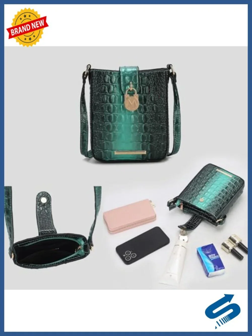 Faux Crocodile Embossed Vegan Leather Crossbody Bag - Shoulder Handbag